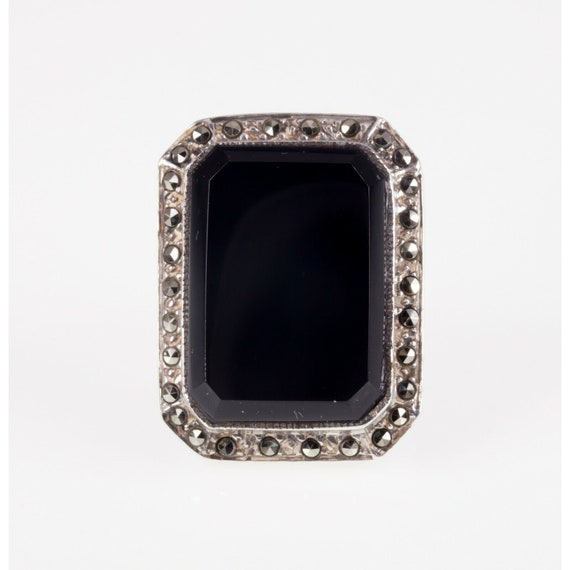 Rectangular Onyx and marcasite Sterling Silver Ri… - image 3