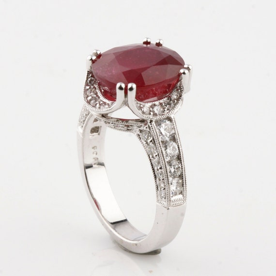 18k White Gold Ruby Solitaire Ring w/ Diamond Acc… - image 3