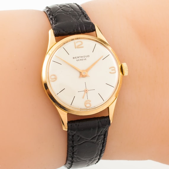 Berthoud Geneve 18k Rose Gold Women s Dress Watch W Black Leather Band Etsy
