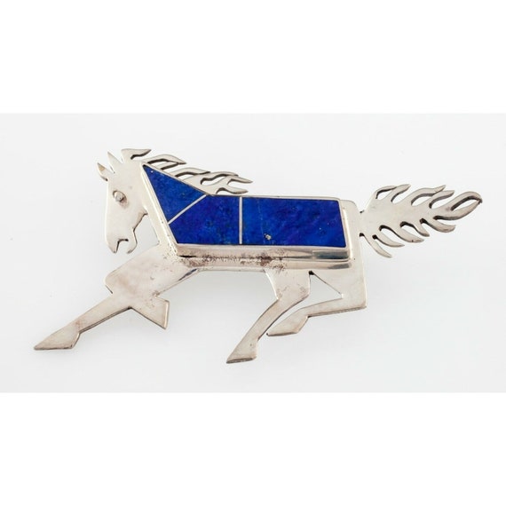 Zuni Lapis Inlay Sterling Silver Horse Pin - image 1