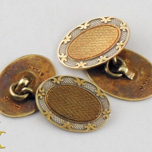 14k Yellow Gold & Platinum Durand Cufflinks Vintage Nice Condition image 4