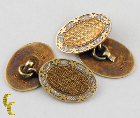 14k Yellow Gold & Platinum Durand Cufflinks Vinta… - image 4