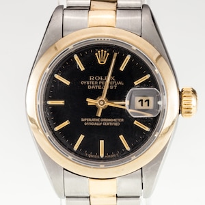 Vintage Rolex OPDJ Lady Datejust Two Tone 18k Gold & Stainless Steel Watch w/ Black Dial, Ref. 79163