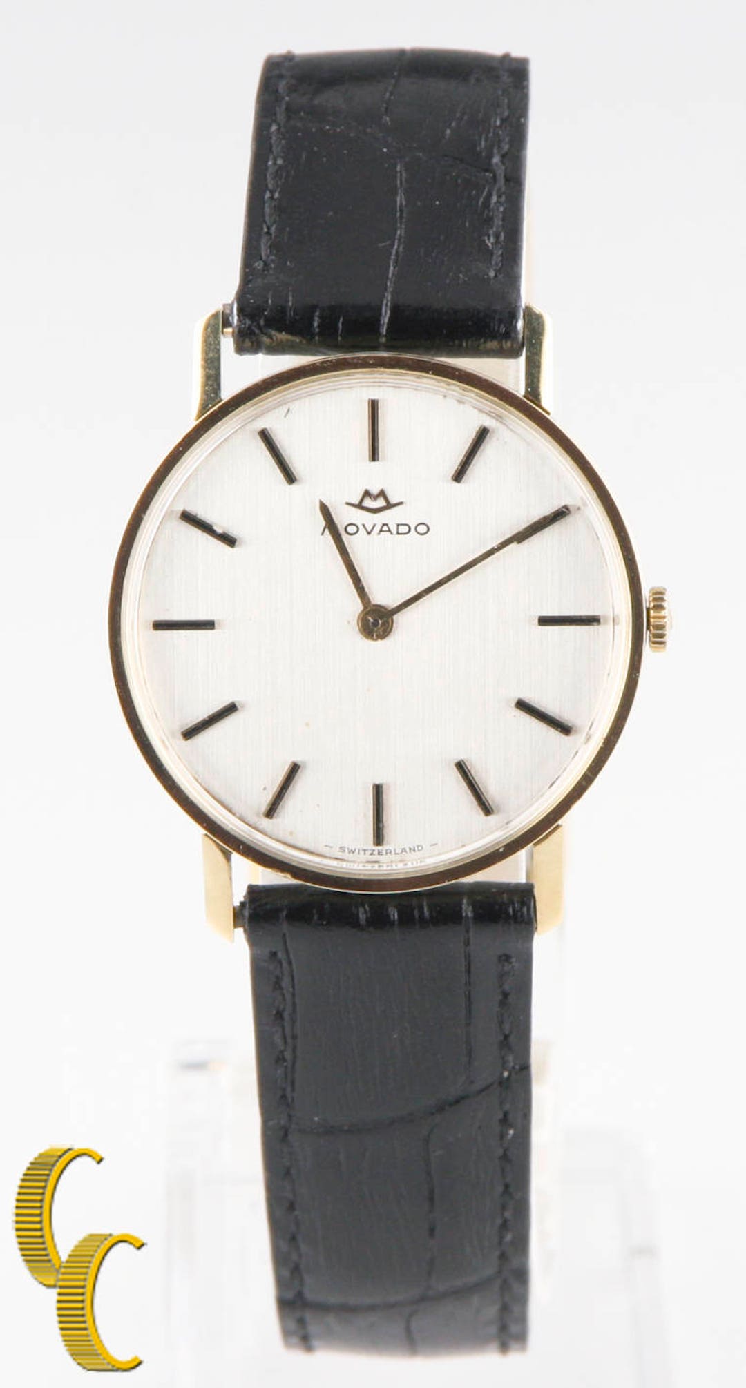 Men's Vintage Movado 18kt Gold Hand-winding Watch W/ Black Men's Vintage Movado 18kt Gold Hand-winding Watch W/ Black