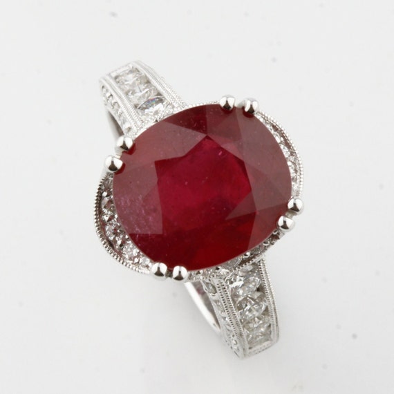 18k White Gold Ruby Solitaire Ring w/ Diamond Acc… - image 1
