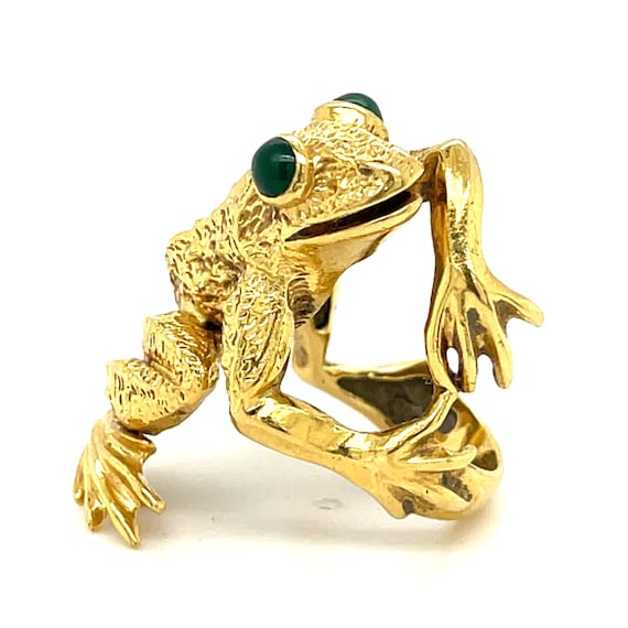 Kurt Wayne 18k Yellow Gold Frog Ring with Green G… - image 1