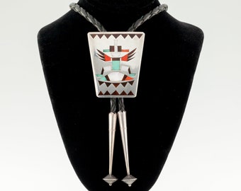 Amazing! Zuni Eagle Dancer Sterling Silver & Inlay Bolo Tie By LN