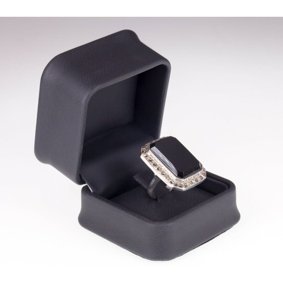 Rectangular Onyx and marcasite Sterling Silver Ri… - image 4