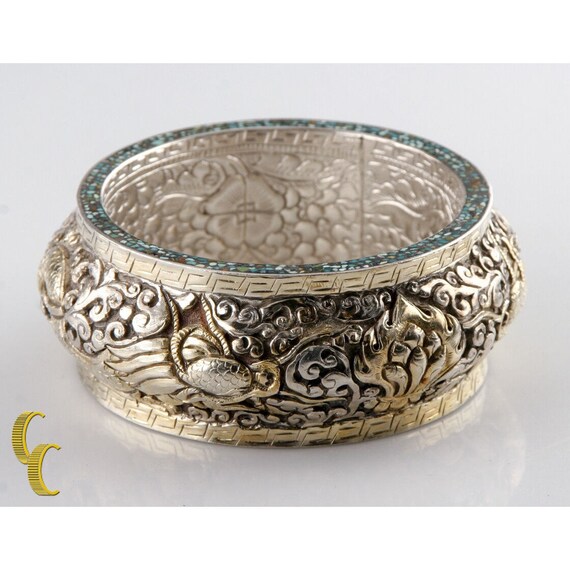 Sterling Silver .925 Bangle Bracelet Two Fire Bre… - image 2