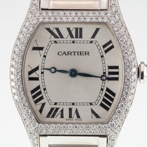 Cartier 18k White Gold Tortue Mechanical Watch w/ Factory Diamonds 2497 Gorgeous!