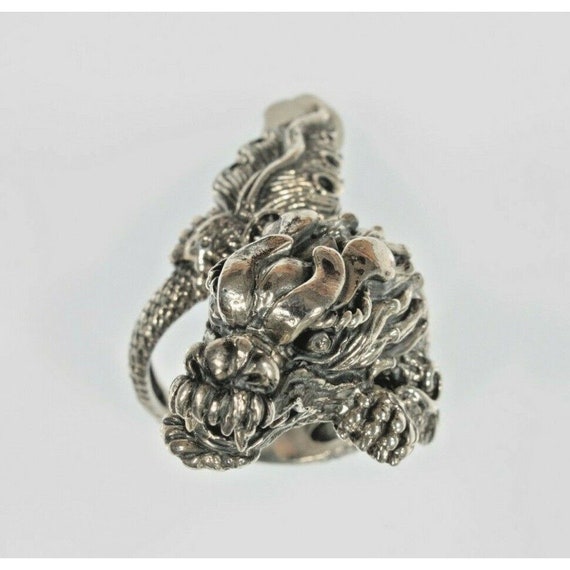 Sterling Silver Long Flying Dragon Ring Size 12.25 - image 4
