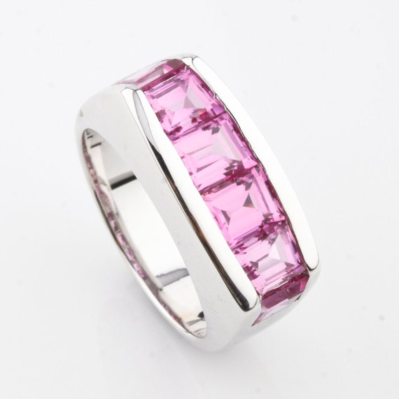Pink Sapphire Invisibly Set 14k White Gold Band R… - image 1