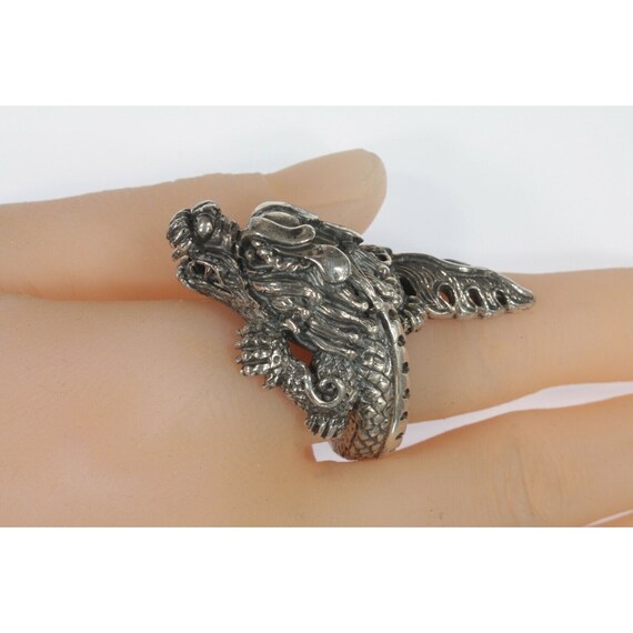 Sterling Silver Long Flying Dragon Ring Size 12.25 - image 2