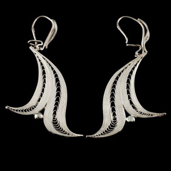 Sterling Silver .925 Filigree Leaf Drop Earrings … - image 3