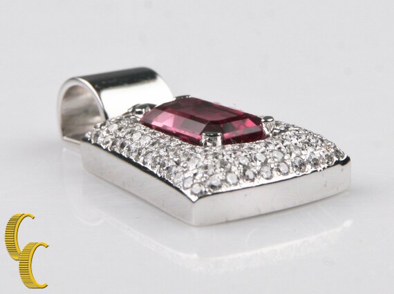 14k White Gold Rectangular Step Cut Tourmaline & … - image 2
