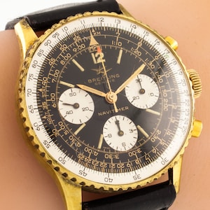 Vintage Gold-Plated Breitling Navitimer Chronograph Watch 806 w/ Box and Papers
