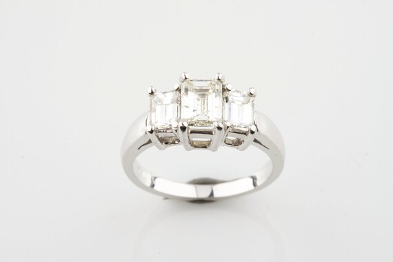 1.77 Carat Emerald Cut Diamond 3-Stone 14k White Gold Engagement Ring Size 6