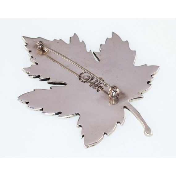 Vintage Mexican Sterling Silver Leaf Brooch with … - image 3