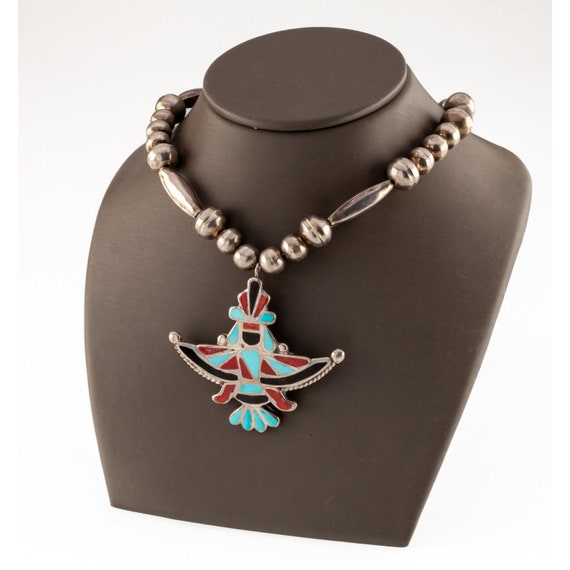 Museum Zuni 'Ravor Coral' Sterling Native American Jewelry Silver Necklace Ring Earrings Museum Zuni 'Ravor Coral' Sterling Native American Jewelry Silver Necklace Ring Earrings