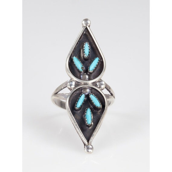 Zuni Turquoise Petit Point Sterling Silver Ring S… - image 3