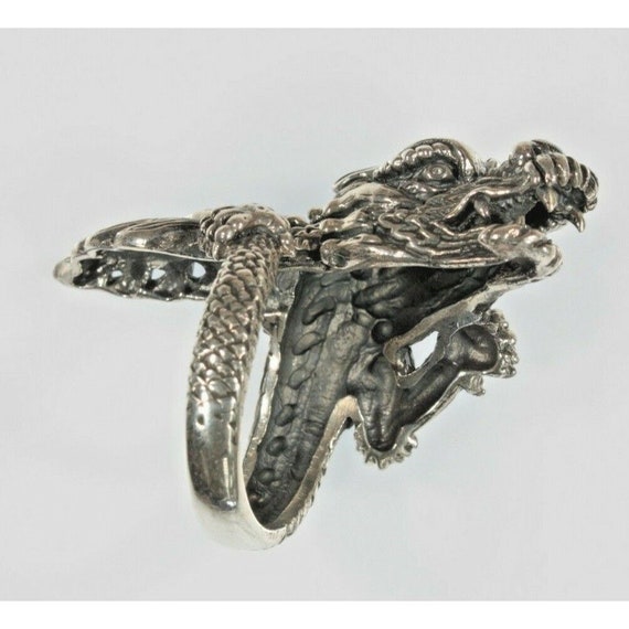 Sterling Silver Long Flying Dragon Ring Size 12.25 - image 3