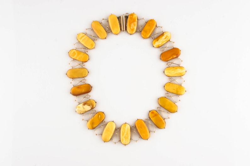 Vintage 14k Yellow Gold Butter Scotch Natural Amber Necklace and Bracelet Set image 5
