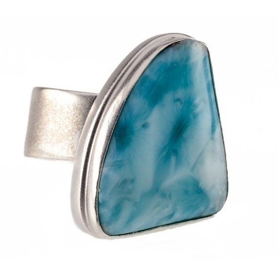 Stunning Triangle Larimar Wide Band Sterling Ring 