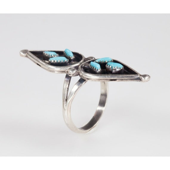 Zuni Turquoise Petit Point Sterling Silver Ring S… - image 2