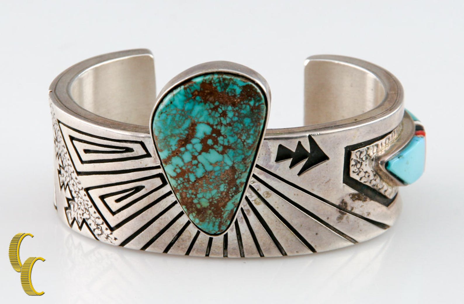 Abraham Begay Native American Sterling Silver Cuff W/ Turquoise Stones ...