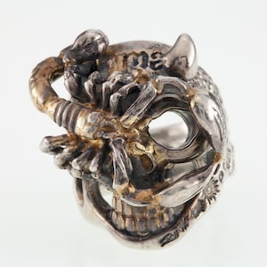 Bill Wall Leather Sterling Silver Custom Master Ring Skull Scorpion Gold Overlay