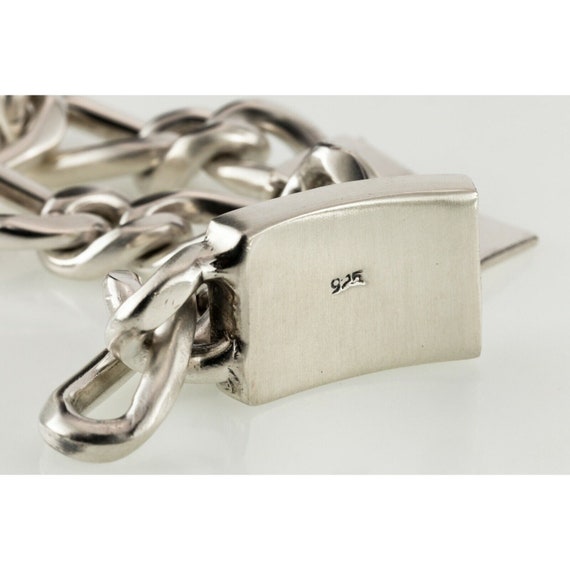 Sterling Silver Chunky Link Bracelet Fleur de Lis… - image 5