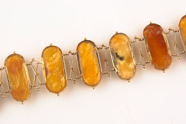 Vintage 14k Yellow Gold Butter Scotch Natural Amber Necklace and Bracelet Set image 8