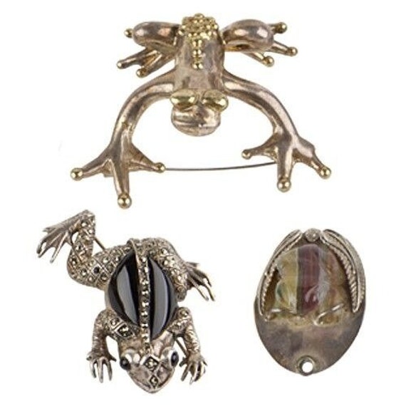 Sterling Silver & Gemstone Frogs, Toads Brooches,… - image 1