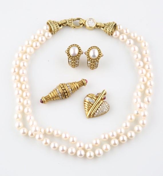 Judith Ripka 18k Gold Diamond Pearl Jewelry Set N… - image 1