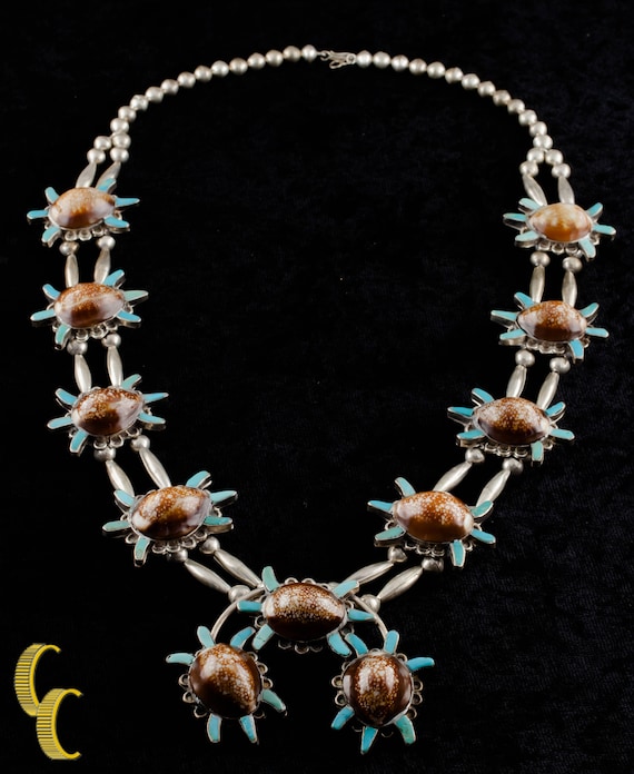 Navajo Brown Speckled Shell & Turquoise Sterling S