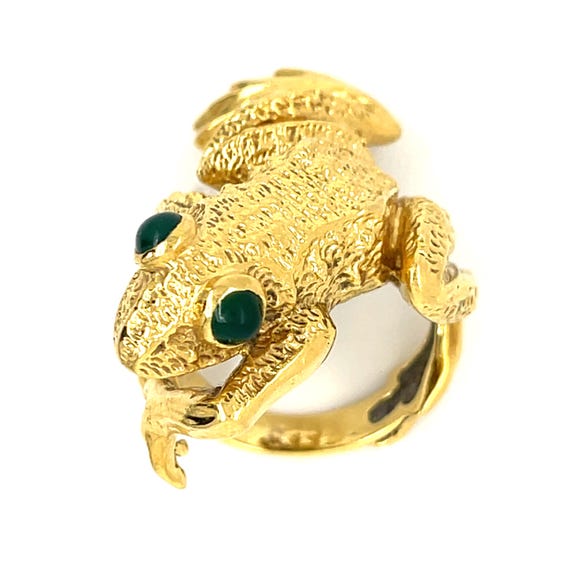 Kurt Wayne 18k Yellow Gold Frog Ring with Green G… - image 5