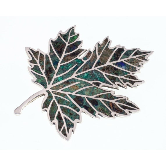 Vintage Mexican Sterling Silver Leaf Brooch with … - image 1