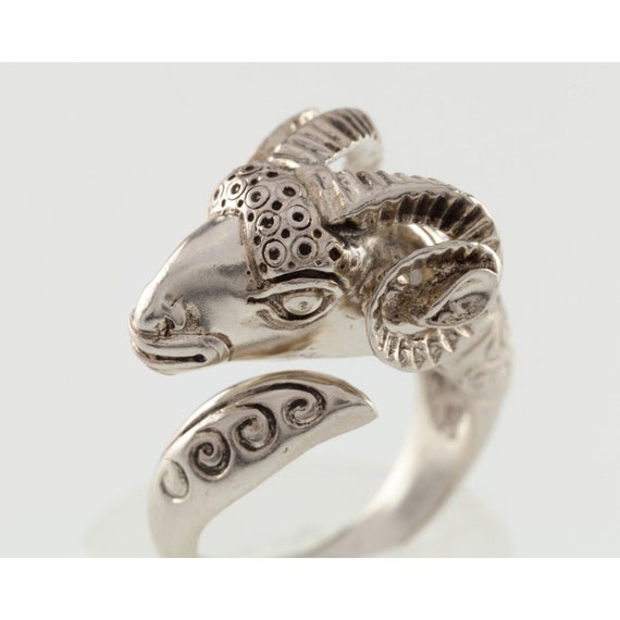 Ram Head and Tail Gothic Sterling Silver Ring Size