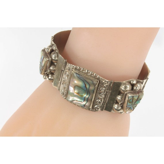 Gorgeous Sterling Silver Abalone Warrior Bracelet… - image 1
