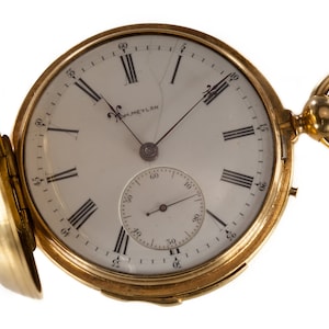 Rare Vintage C.H. Meylan & Fleischmann 18k Yellow Gold Minute Repeater Double Hunter Pocket Watch