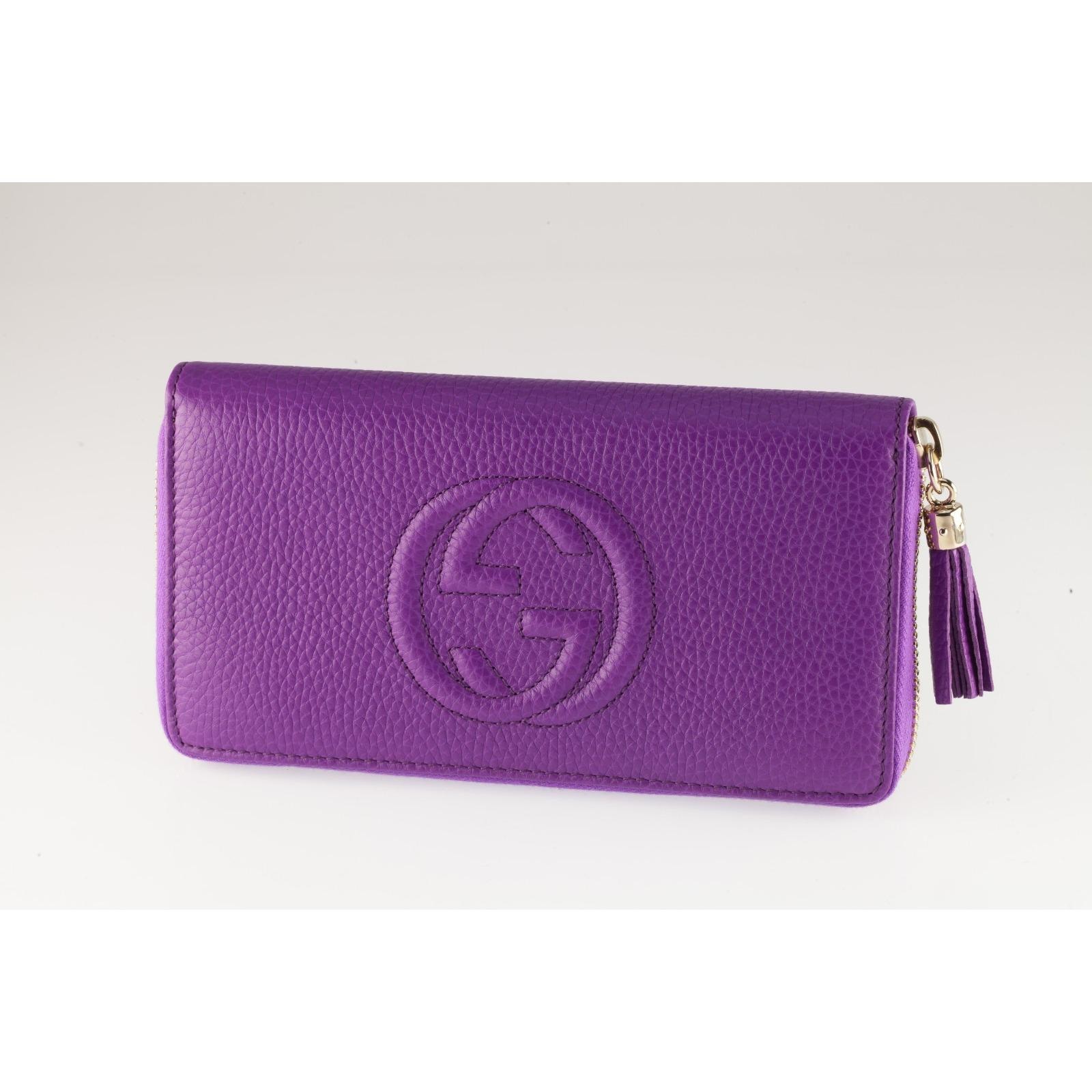 Gucci Purple Leather Soho Zip Around Wallet With Papers and Pouch