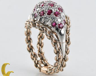 Mellerio Dits Meller 18k White & Yellow Gold Bespoke Diamond and Ruby Ring