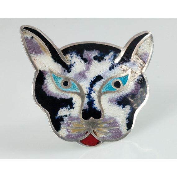 Jeronimo Fuentes Sterling Silver & Enamel Cat Pin… - image 1