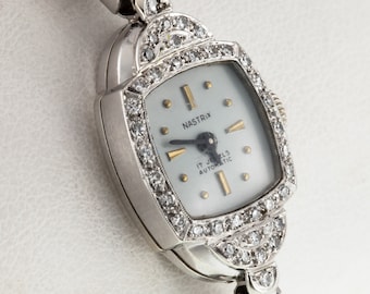 Nastrix 14k White Gold Platinum Women's Dress Watch W/ Diamond