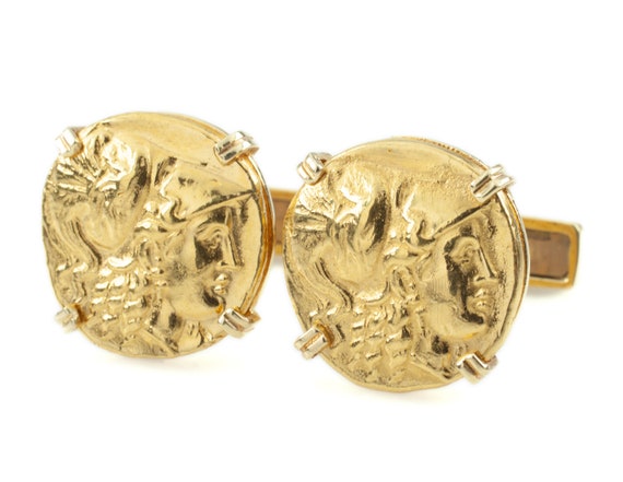 18k Yellow Gold Emis Cufflinks w/ Gold Ancient Co… - image 1