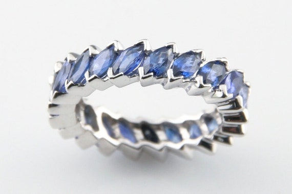 Blue Sapphire 3.36 carat Marquise Cut Platinum Et… - image 1
