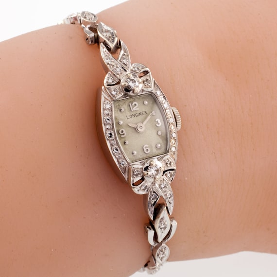 Vintage Longines 14k White Gold & Diamonds Women'… - image 1