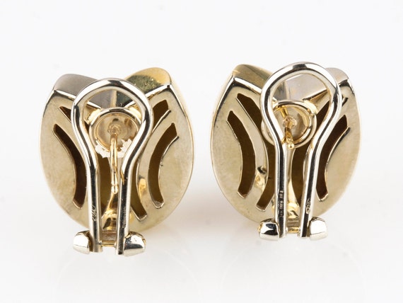 Gorgeous 18k Two Tone Gold Rosebud Huggie Earrings - image 2