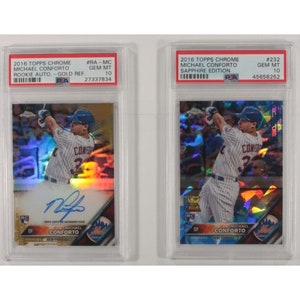 Lotto di 2 carte da baseball Michael Conforto cromate Topps 2016 classificate PSA 10