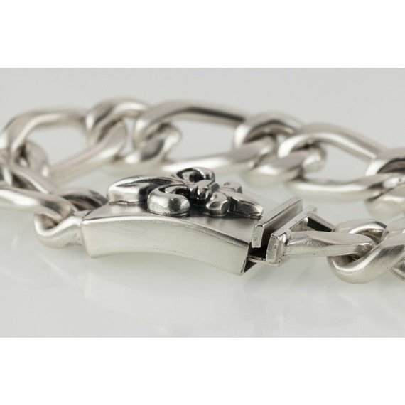 Sterling Silver Chunky Link Bracelet Fleur de Lis… - image 2